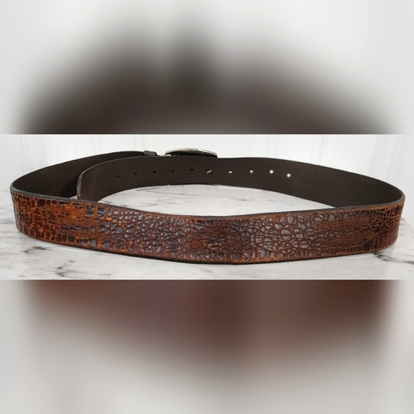 Dark brown genuine leather belt with dragon buckle men's size 38-40 - Picture 2 of 6